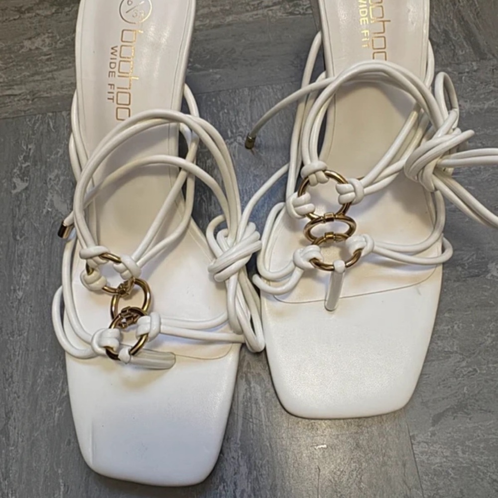Boohoo White Sandals with Gold Accents
